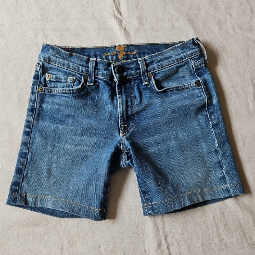 7 For All mankind Denim Blue Women's Jean Shorts Low Rise Size 27